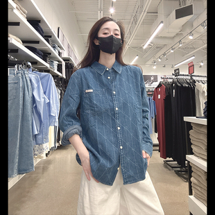 衬衫 CK女士休闲舒适满标logo通勤牛仔长袖 衬衣CW480 Klein Calvin