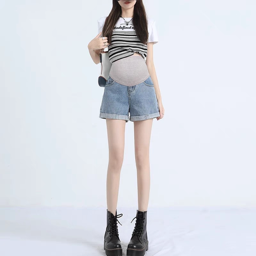 大码孕妇牛仔短裤女2025年新款夏季宽松显瘦高个子阔腿a字热裤子