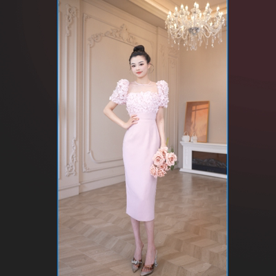 【十六原创】栩栩如生 玫瑰提花立体工艺轻奢优雅名媛连衣裙51172