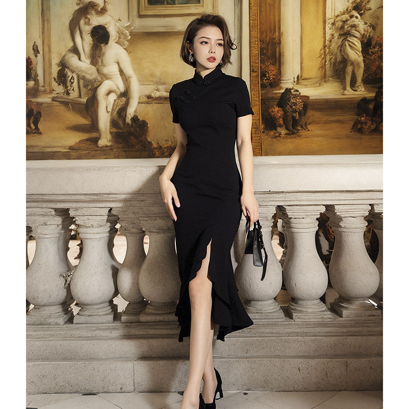 30157连衣裙今年流行爆款复古气质显瘦旗袍女新中式包臀长裙子
