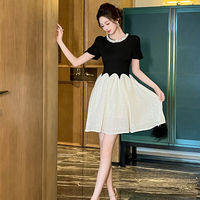 65060高貴顯瘦氣質(zhì)輕奢時(shí)尚法式名媛宴會(huì)拼色百褶優(yōu)雅簡(jiǎn)約連衣裙