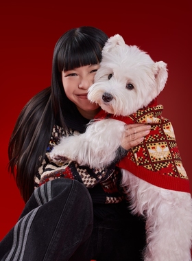 Adidas阿迪达斯人宠同新年款宠物针织印花开衫衣服狗狗猫咪KZ4785