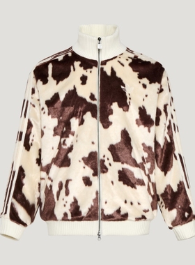 Adidas阿迪达斯仿皮草奶牛纹印花运动宽松外套宽松版型上衣KU9405