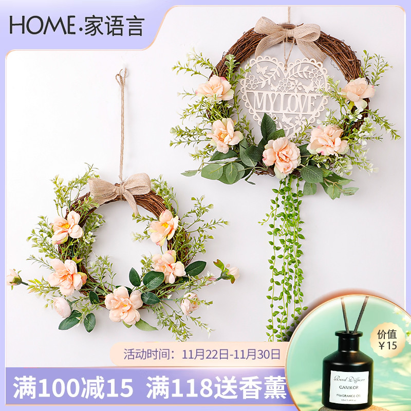 仿真蔷薇花环墙上衣柜挂件装饰品壁挂花器门客厅背景墙面遮丑挂饰