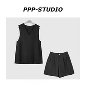 新款 时尚 气质休闲慵懒风背心 套装 STUDIO 短裤 20260272