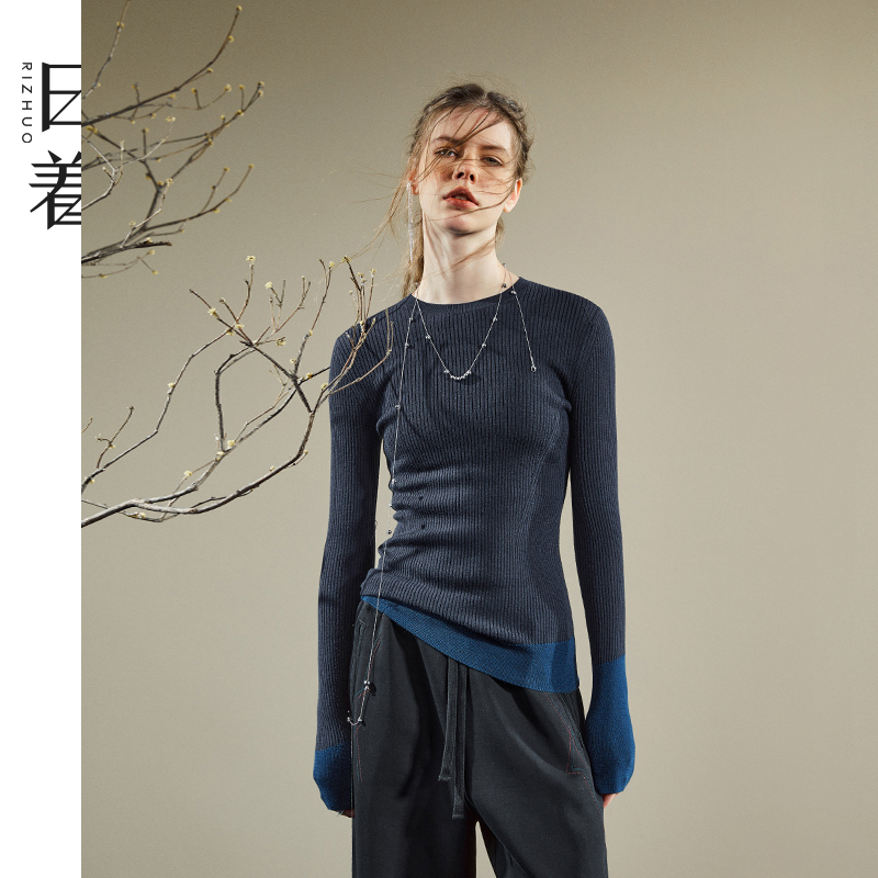 日着收腰显瘦套头毛针织衫圆领