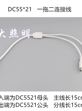 DC5521一拖二电源线 DC白色一分二连接器 led灯条连接线