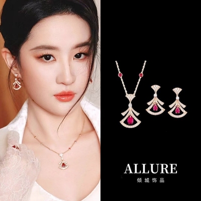 镀18K金女DIVA扇形项链耳环