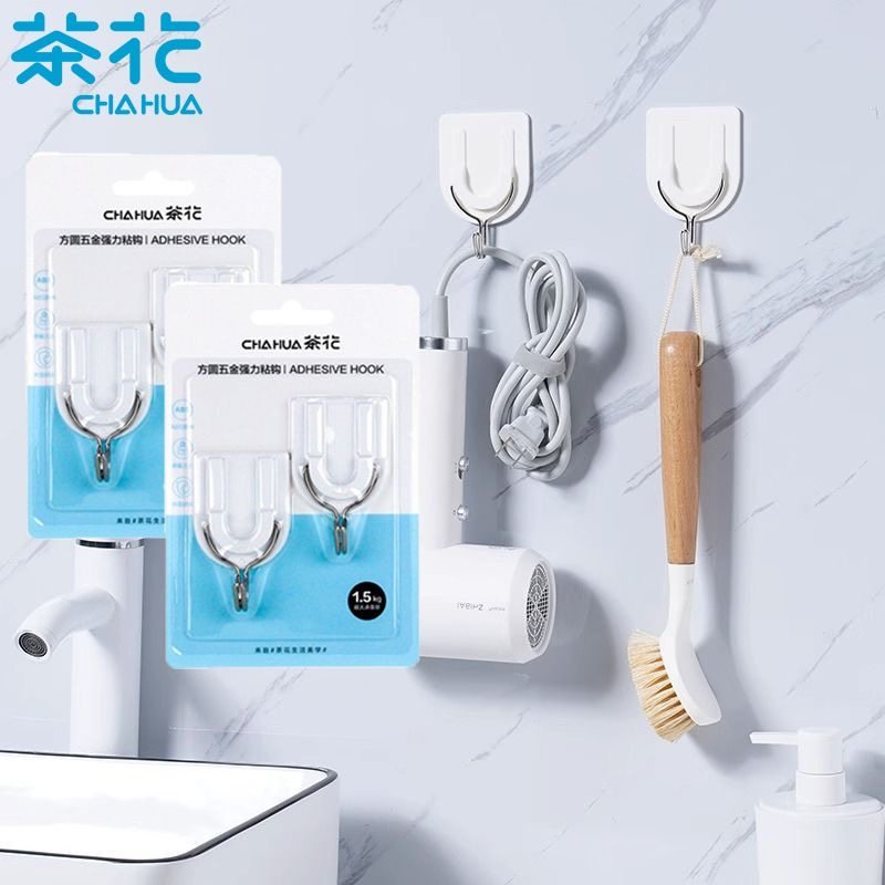 茶花塑料粘钩方圆五金强力粘勾门后金属白色小壁钩挂钩（2个装）,收纳整理,挂钩/粘钩,淘宝优惠券,粉丝福利购,淘宝优惠卷