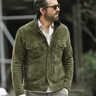 死侍雷诺兹同款麂皮绒修身短夹克男春秋美式复古特工装休闲潮外套