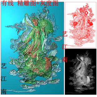 4700九天玄女娘娘有线凤凰祥云浮雕精雕JDP灰度BMP格式木雕图