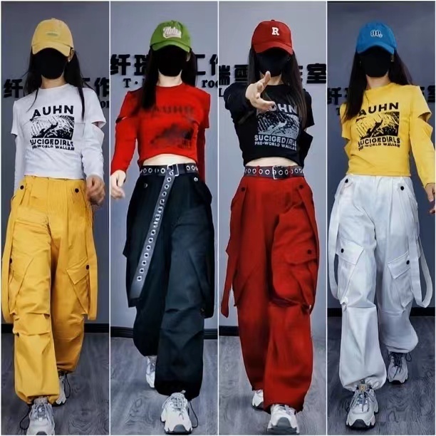 2025春秋新款广场舞曳步舞个性百搭显瘦上衣飘带工装裤演出服休闲