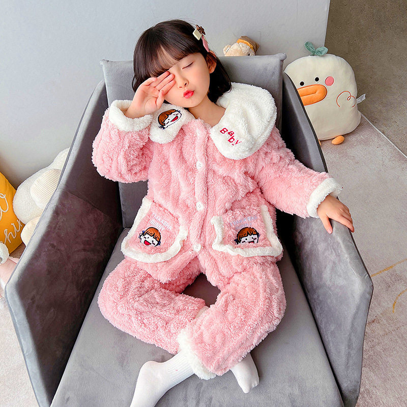 中小童娃娃领加绒家居服套装可爱时尚舒适保暖粉色系法兰绒两件套,童装/婴儿装/亲子装,家居服套装,淘宝优惠券,粉丝福利购,淘宝优惠卷