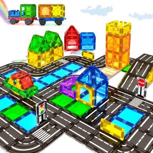 Magnet Road Building Blocks Toys Magnetic Construction Tiles