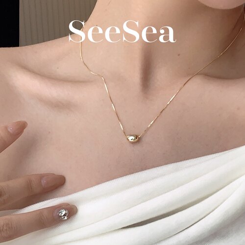 SeeSea 金豆豆项链相思豆通体纯银S925小众气质锁骨链简约冷淡chi