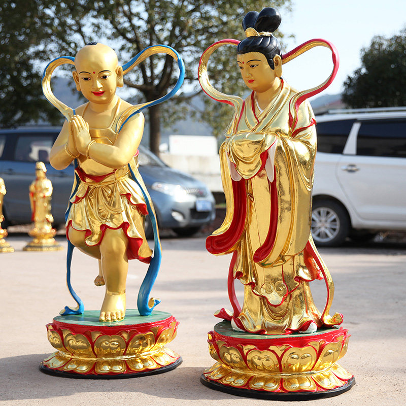厂家直销树脂玻璃钢童男童女1米3金童玉女佛像观音弟子善财龙女