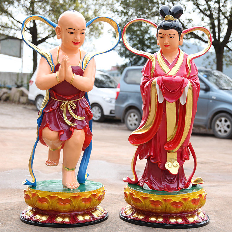 树脂彩绘童男童女1米3金童玉女佛像观音弟子善财龙女寺庙佛像