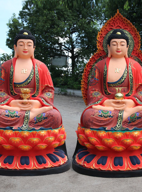寺庙树脂带背光敦煌彩三宝佛