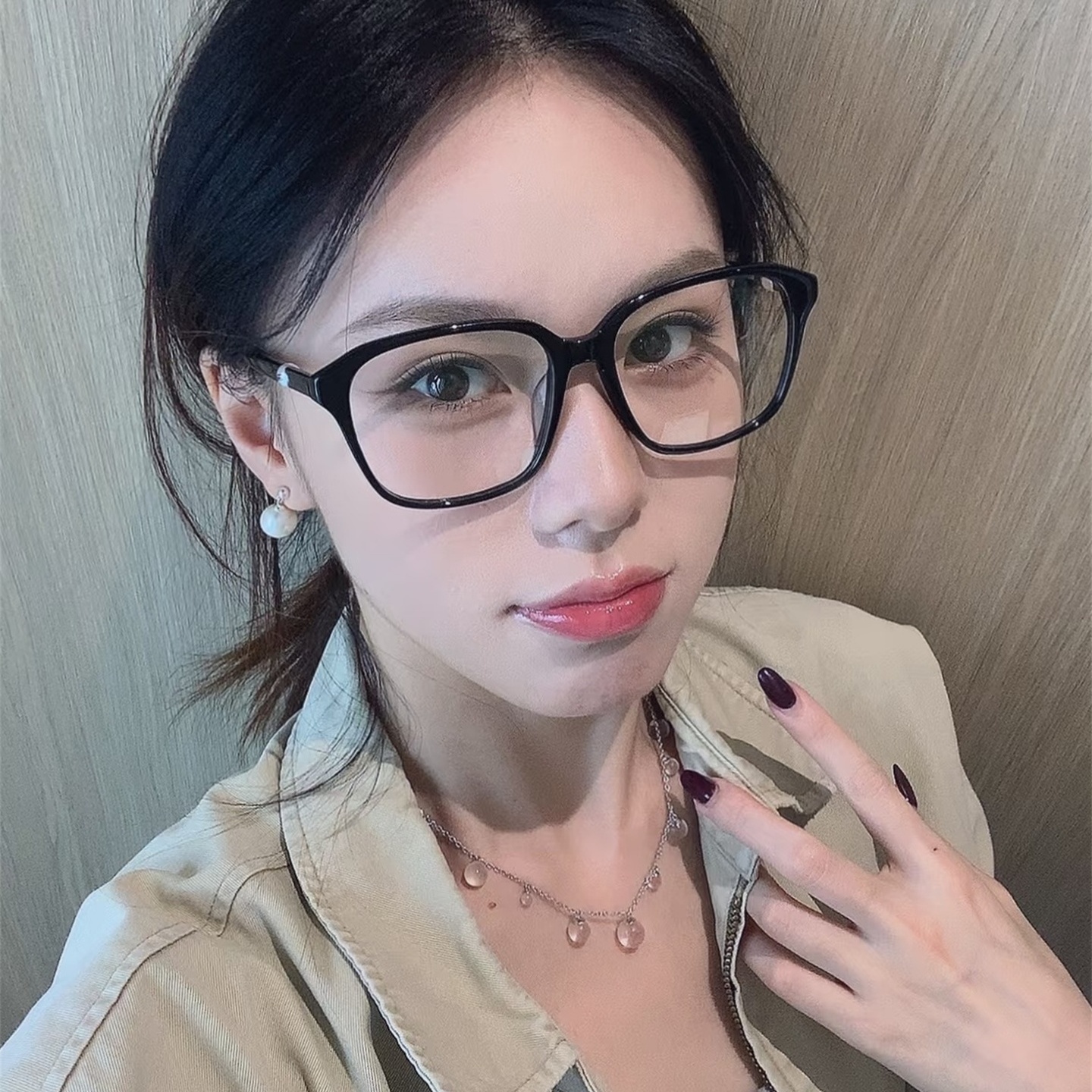 网红TR90方形素颜黑框眼镜珍珠腿文艺复古素颜神器圆脸显瘦配近视