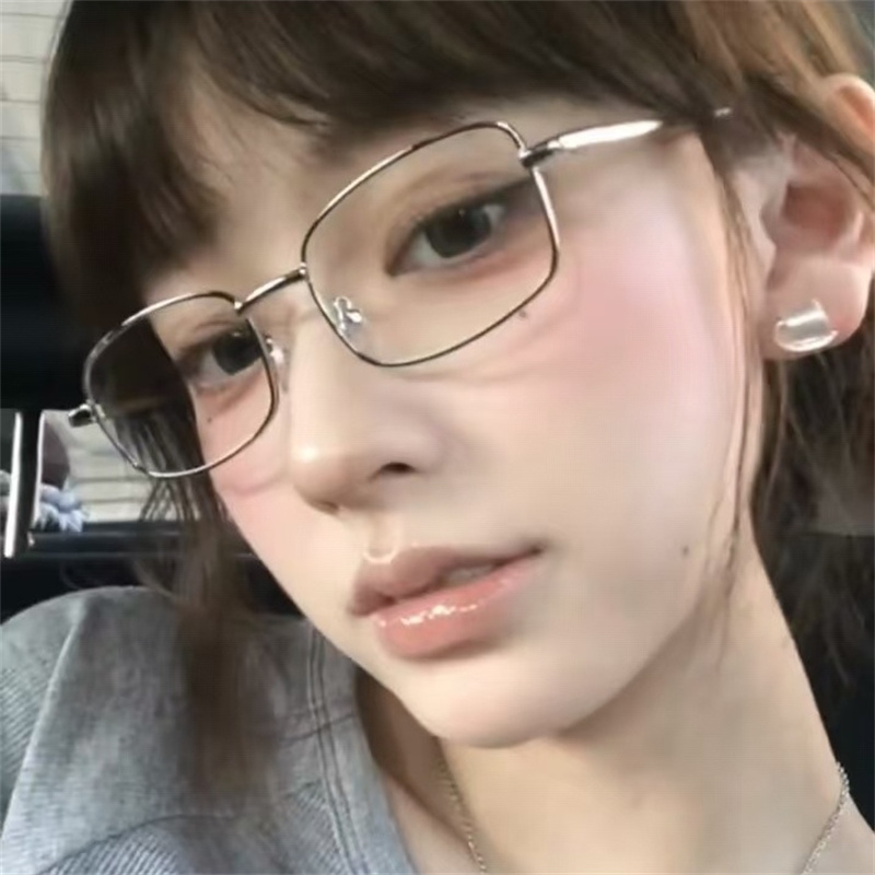 网红同款银色方形小框眼镜文艺书生y2k复古日系配近视韩版教师女