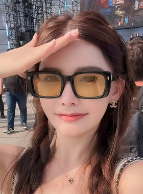 黑框黄色方形素颜眼镜时尚潮流