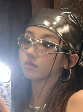 银色未来感科技太阳镜欧美风复古网红潮酷千禧辣妹凹造型眼镜男女