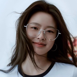 徐若涵同款小熊眼镜镶钻韩系猫眼细边金属镂空装饰平光镜素颜显瘦