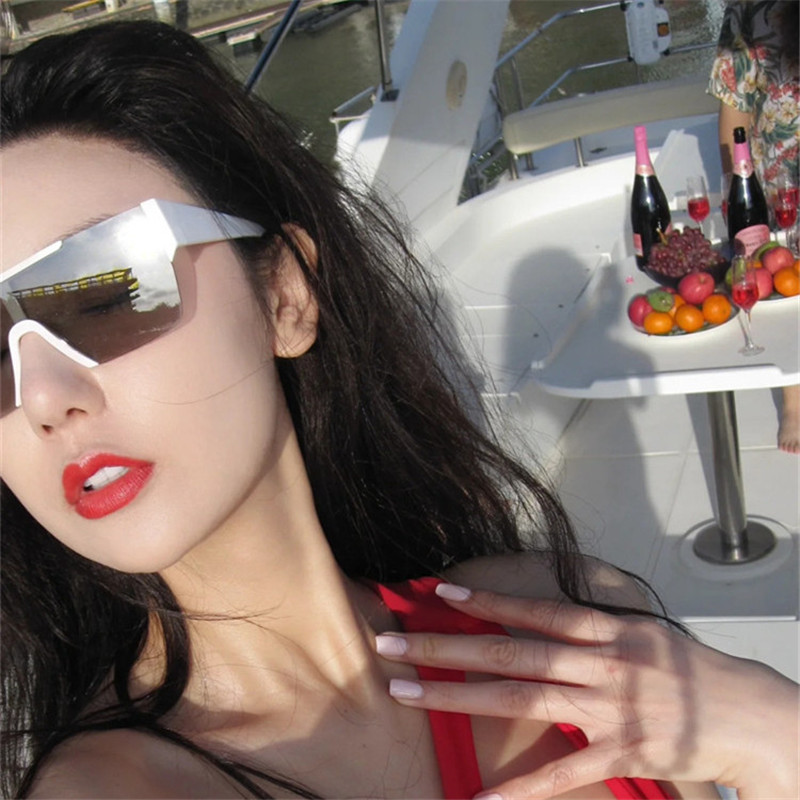 新款白水银连体无框太阳镜欧美风网红夏季遮阳防护墨镜个性潮流男