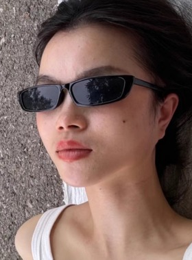 黑色长条方形眼镜框y2k凹造型女