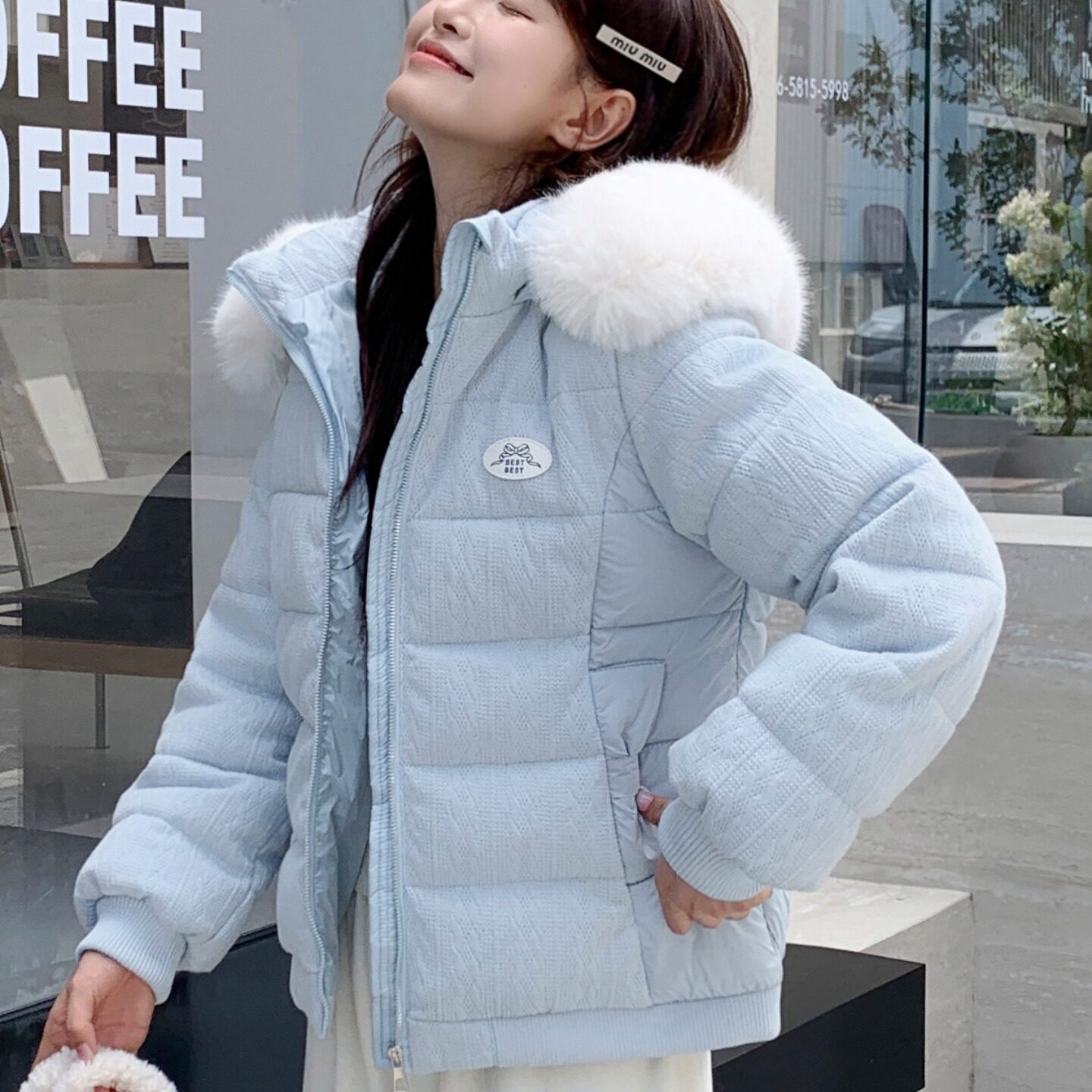 冬季女小个子收腰显瘦羽绒棉服
