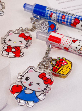 高颜值刷题按动笔中性笔可爱kt猫亚克力挂件小女孩速干黑色签字笔