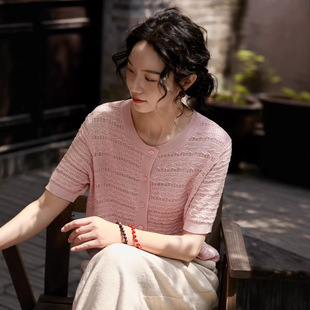 镂空短袖 圆领香风针织衫 上衣女夏& 天丝莱赛尔法式 法甜香颂