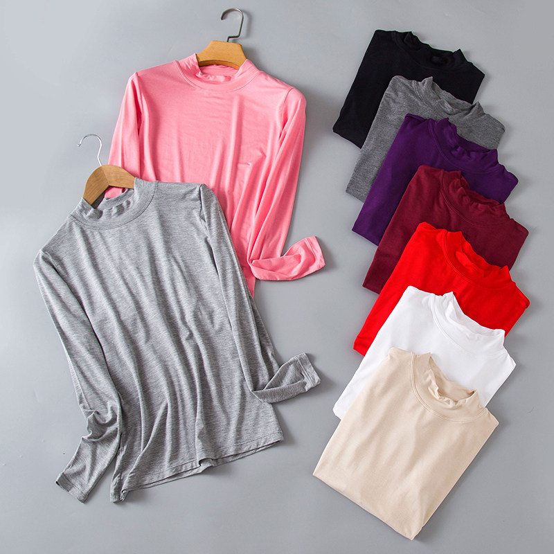 莫代尔半高领打底衫女大码秋衣内搭中领t恤长袖修身薄款内衣小衫,女士内衣/男士内衣/家居服,吊带/背心/T恤/打底/肌底衣,淘宝优惠券,粉丝福利购,淘宝优惠卷