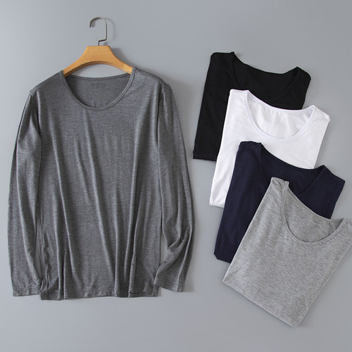 莫代尔圆领长袖修身纯色打底衫