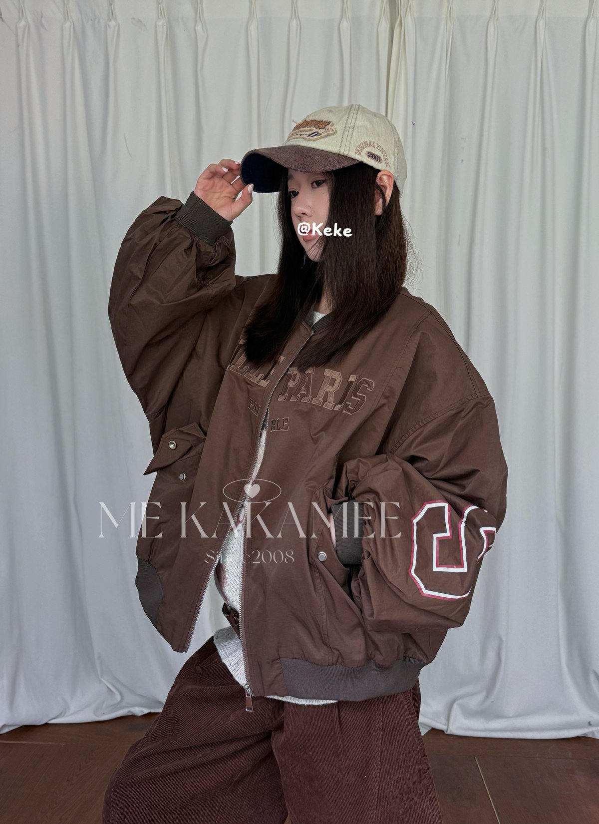 ME KAKAMEE秋新品美式复古字母刺绣夹棉宽松大版棉服S5689