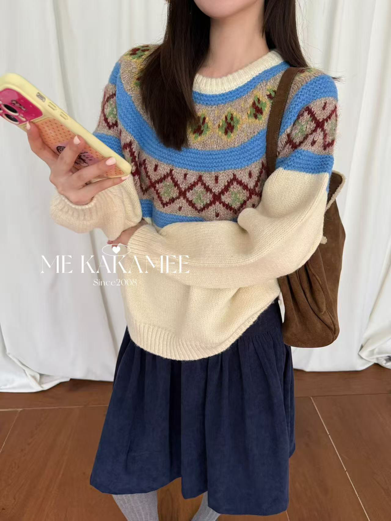 ME KAKAMEE秋冬新品费尔岛提花氛围感圆领毛衣K023