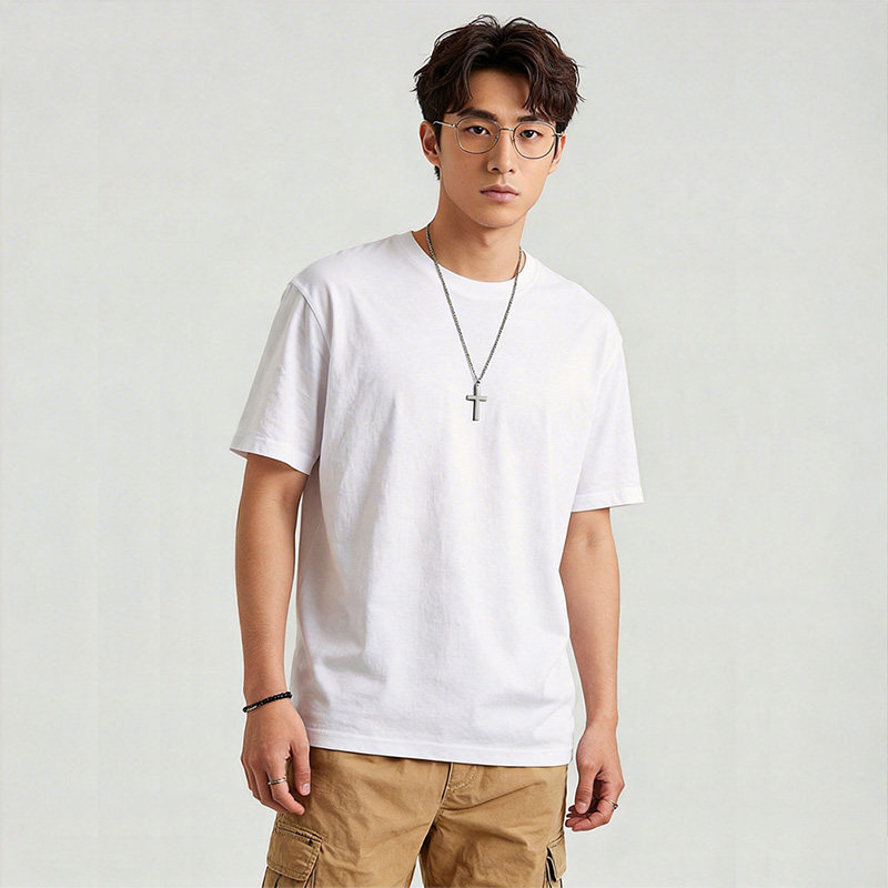 美式纯棉薄款宽松短袖t恤男冰感透气舒适新疆长绒棉夏季圆领上衣