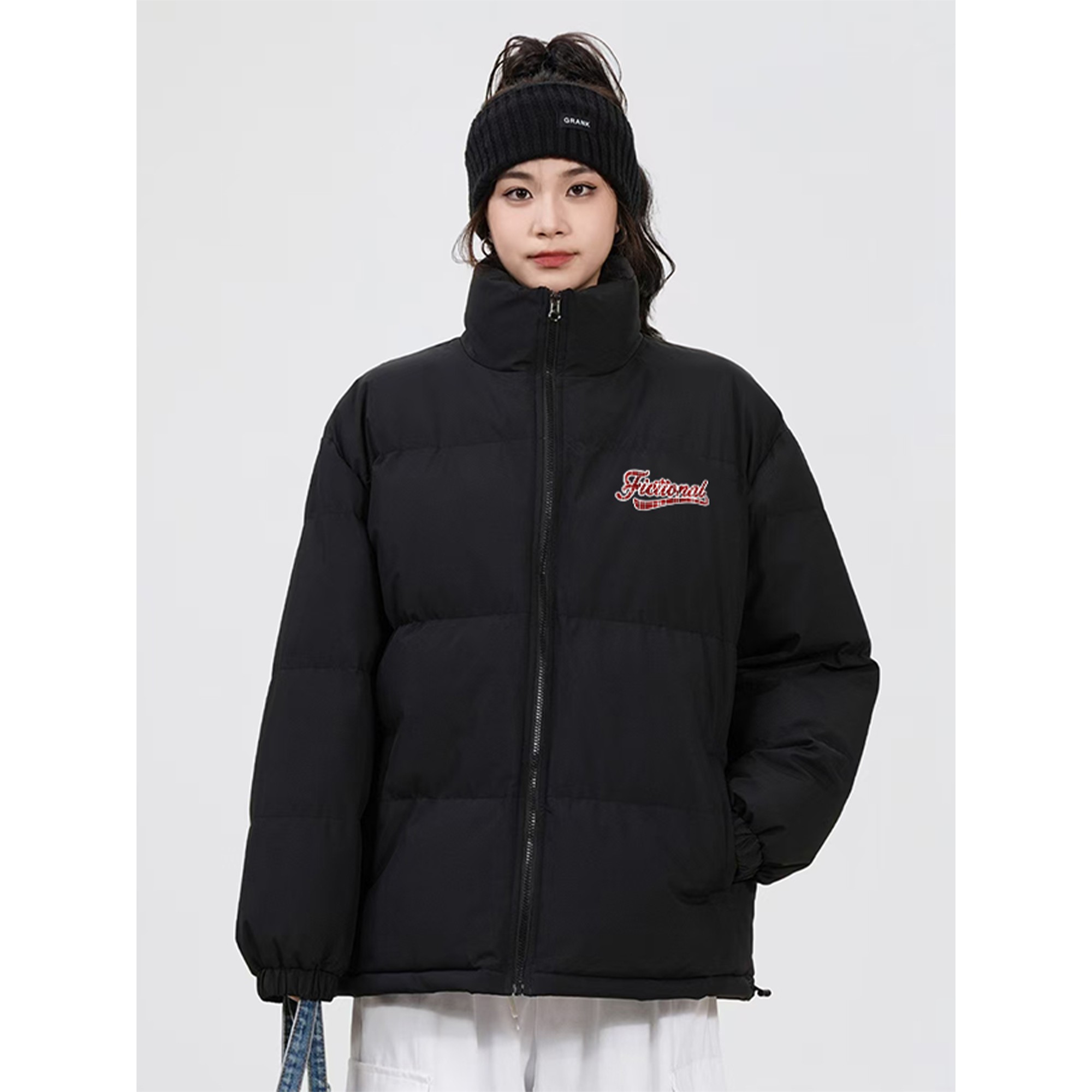 潮牌格子字母印花保暖立领棉服