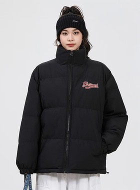 SNUN 潮牌格子字母印花保暖宽松开衫立领棉服户外冬季基础款棉衣