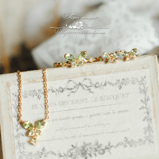 恋の雨蝶 迷你精致小清新天然橄榄石925纯银戒指耳钉项链