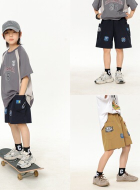 童装短裤2026春夏新款男童中大童贴标水洗短裤美式高街宽松潮短裤