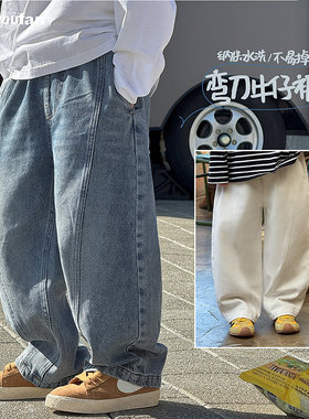 童装男童廓形弯刀裤2026春季新款儿童帅气裤子大童春秋洋气牛仔裤