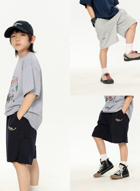 童装短裤2026春夏新款男童中大童宽松工装针织短裤发泡印花潮短裤