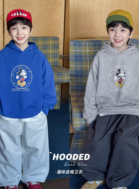 童酷2026男童春季新款卡通米奇印花宝宝上衣韩版连帽宽松儿童卫衣