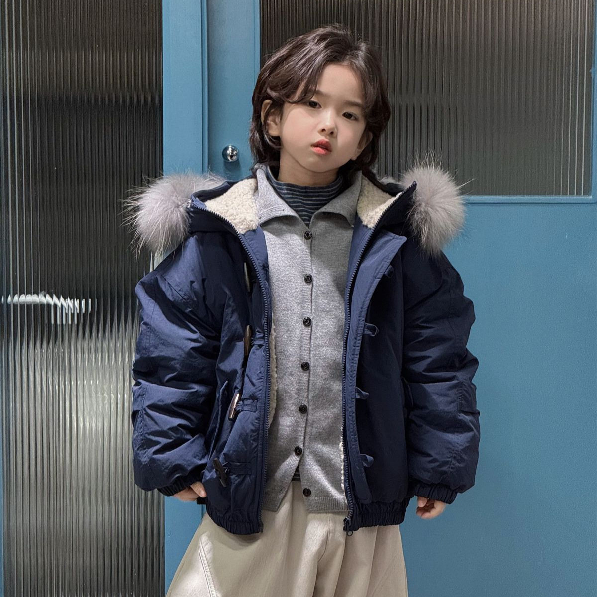 奶酪与喵童装男童棉衣2025冬季新款韩版大毛领加厚外套保暖外搭潮