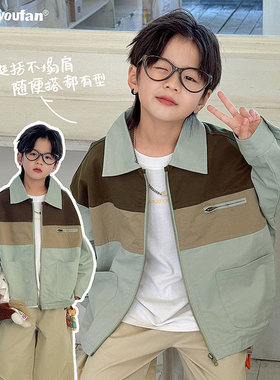 童装男童撞色外套2026春季新款儿童翻领休闲衣服大童帅气春秋上衣