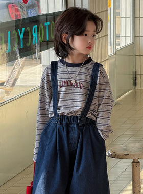 奶酪与喵童装男童条纹长袖2026年春款撞色字母印花宽松百搭打底衫