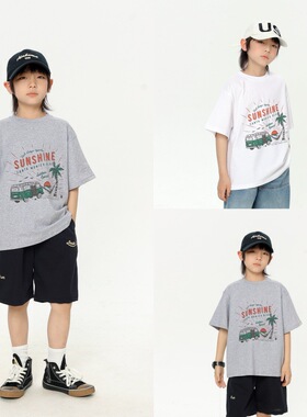 童装短袖2026春夏男童中大童沙滩印花宽松短袖西海岸风格潮短袖T