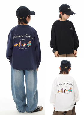 儿童T恤2026日系春季新款男童冲浪卡通印花长袖t中小童休闲上衣潮