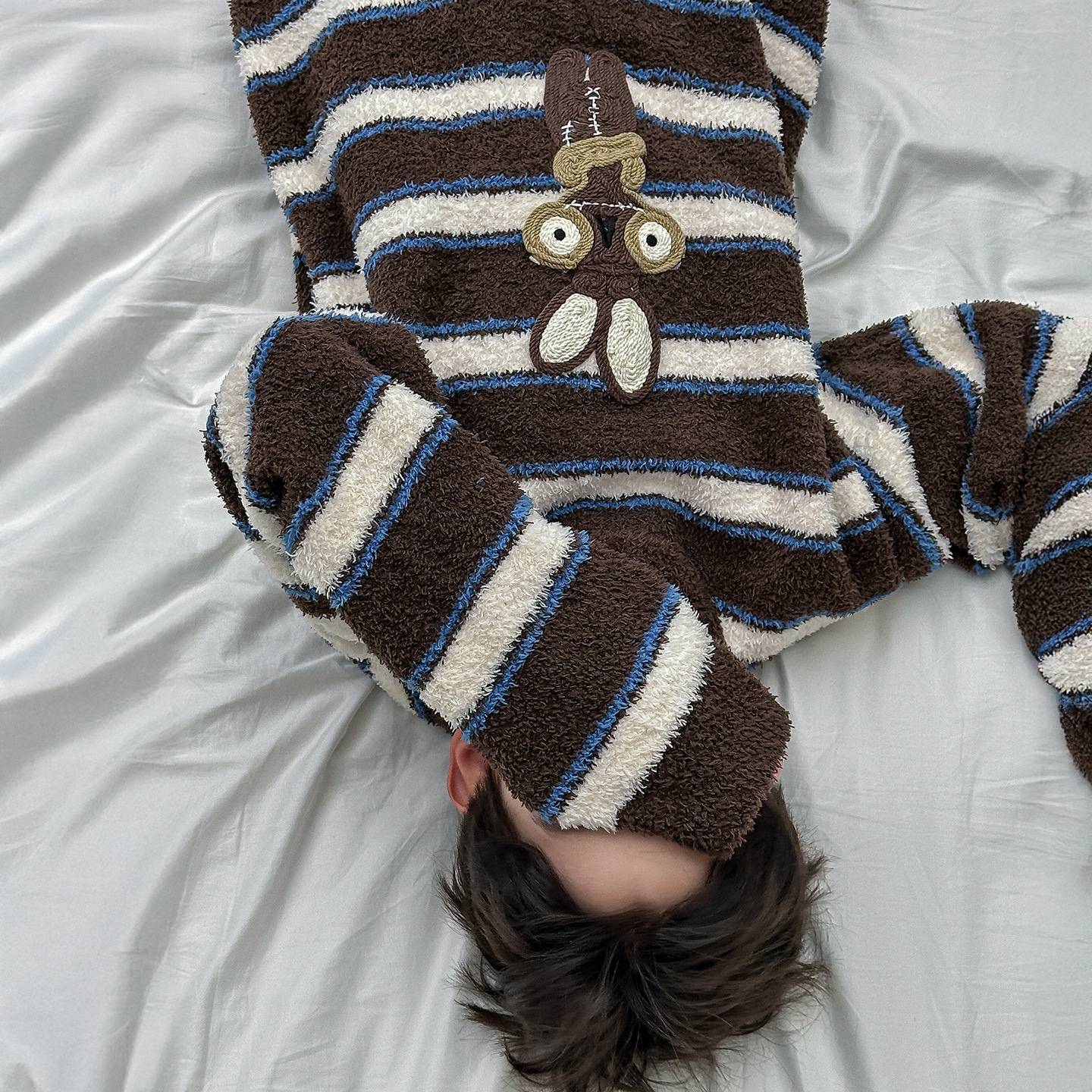 棉小铺男童秋冬家居服儿童韩版2025新款童装卡通条纹保暖睡衣套装